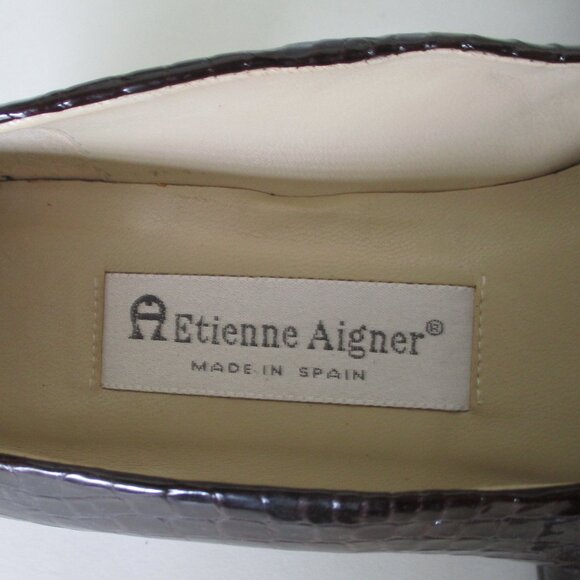Etienne Aigner Womens Brown Snake Patent Leather Loafer w/1.5" Block Heel - 8M - Picture 5 of 9